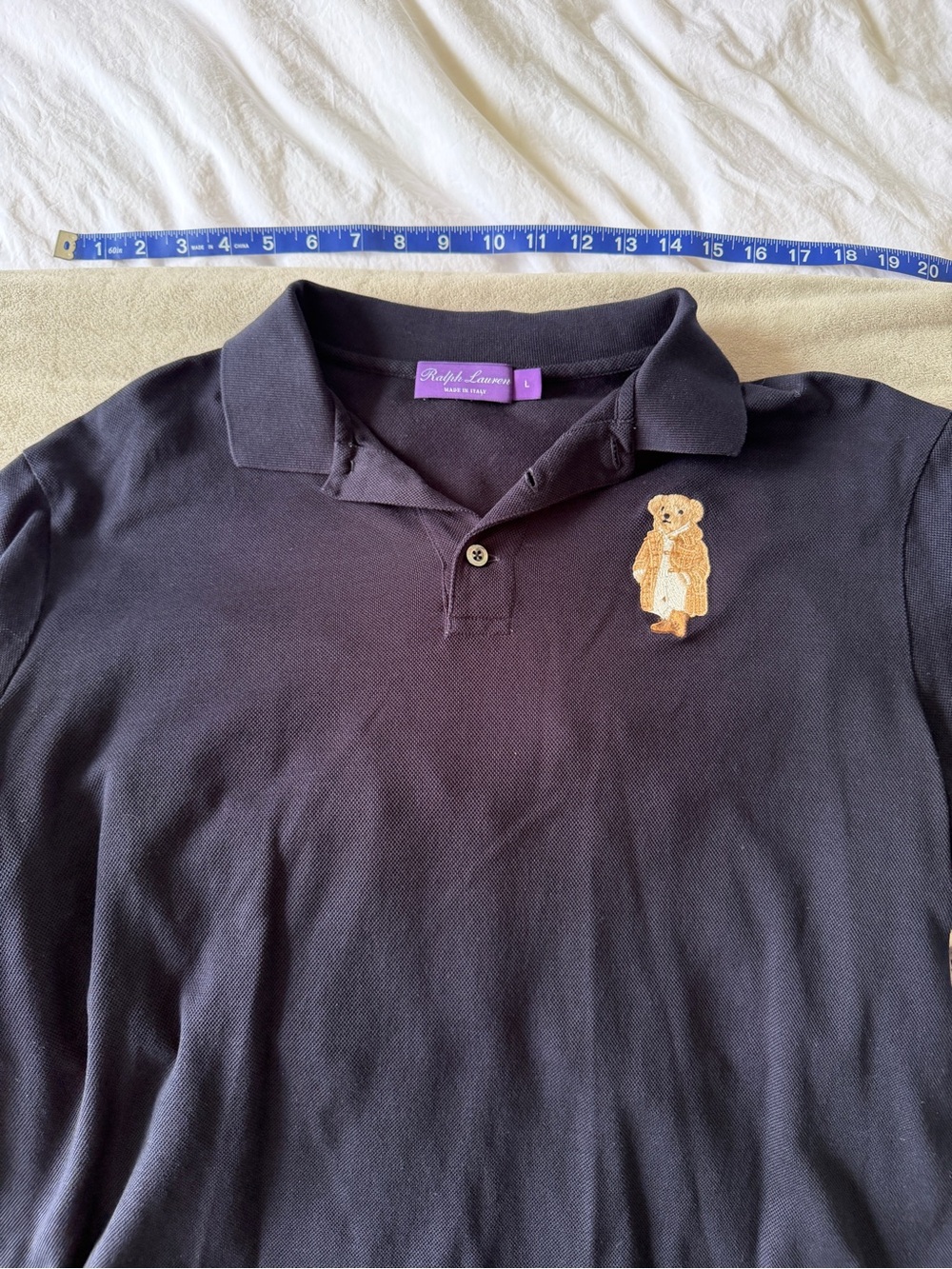 Ralph Lauren Purple Label Navy Polo with Teddy Bear Patch